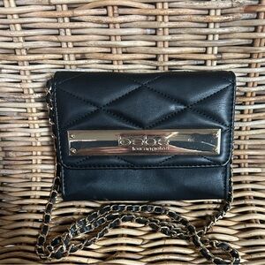 bebe Black Quilted Crossbody with Gold Plaque